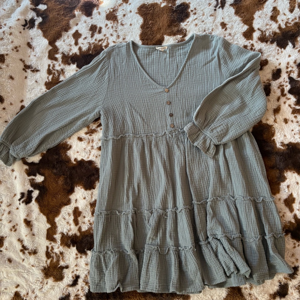 Sage green thermal long sleeve dress!